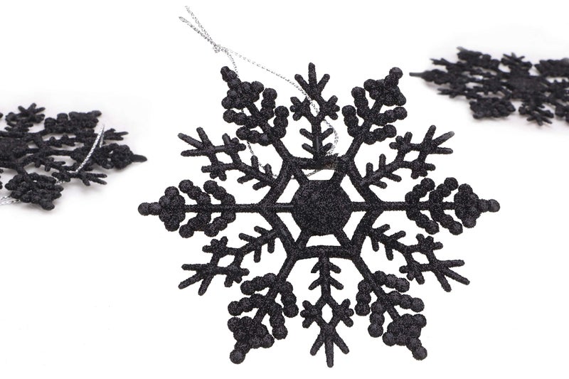 Christmas ConceptsÂ® Pack of 12-10cm Glitter Snowflake Hanging Decorations - Christmas Decorations (Black) - Image 4